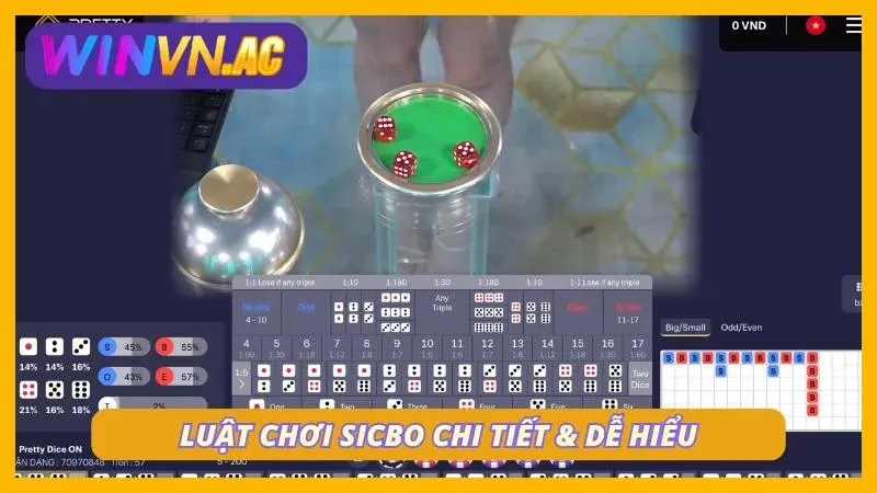 Hình ảnh đồ họa mô phỏng ba viên xí ngầu và các cửa cược